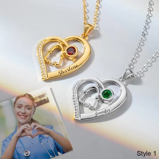 Personalized Stethoscope with Birthstone Necklace Nurse Gift